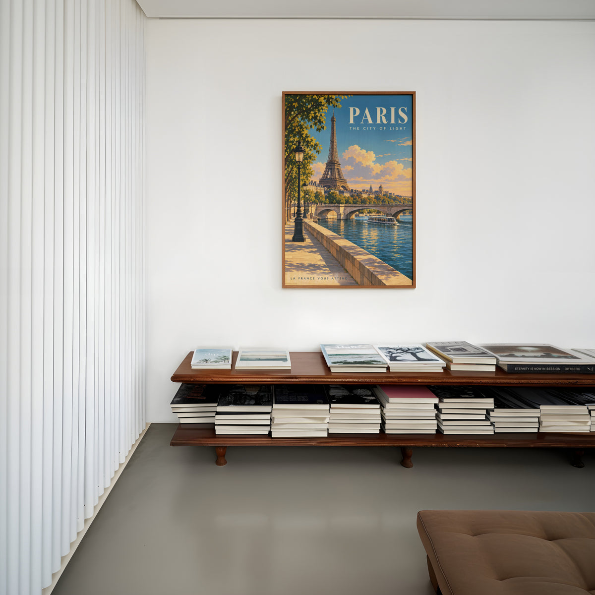 Vintage Paris Poster, Eiffel Tower Wall Art, Seine Print