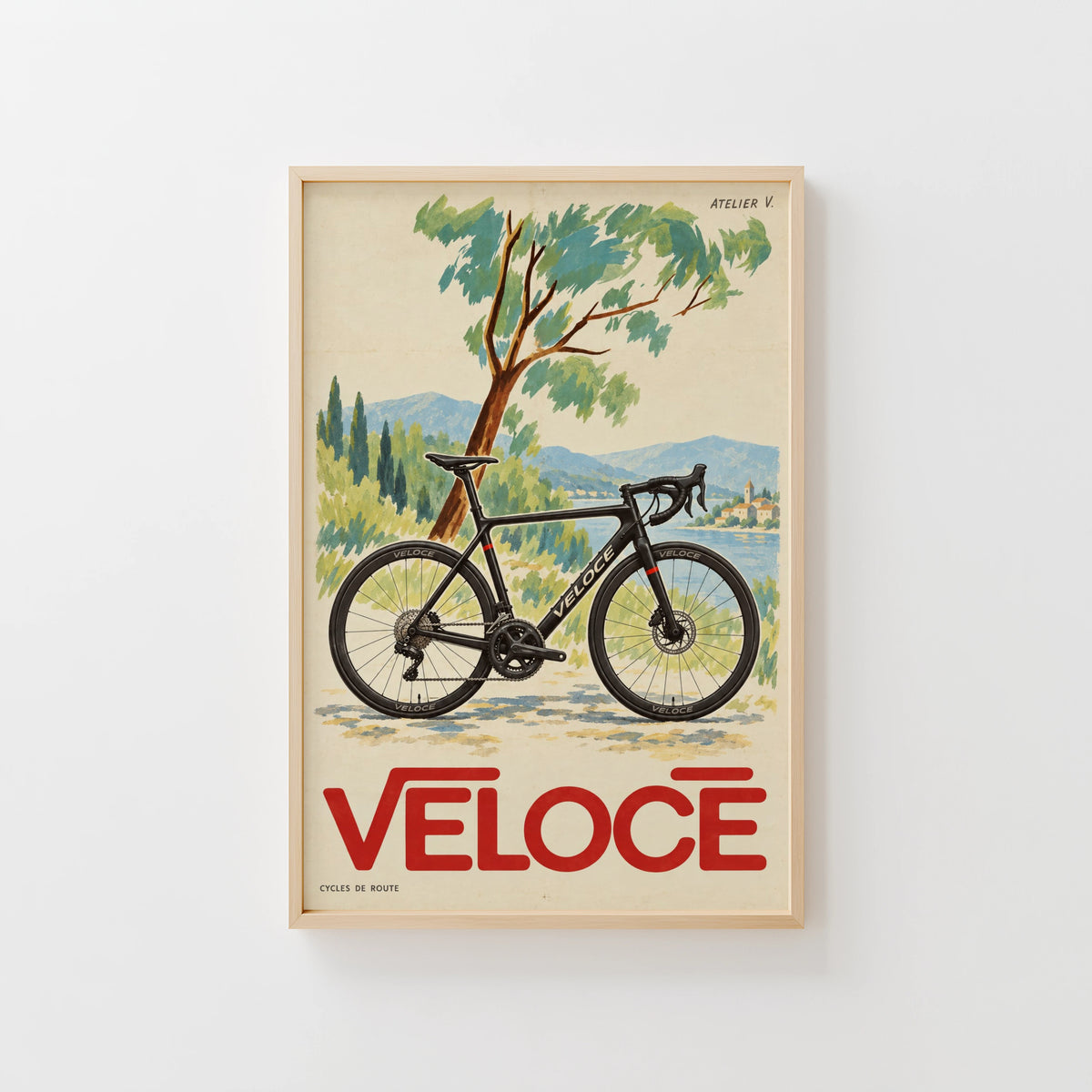 Vintage Cycling Poster, Road Bike Wall Art, Veloce Print