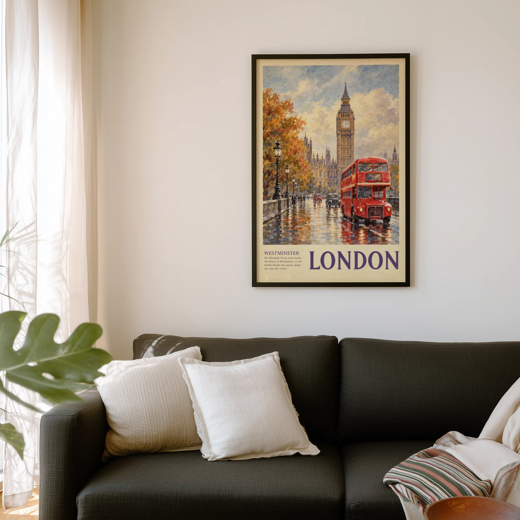Vintage London Poster, Westminster Wall Art, Big Ben Print
