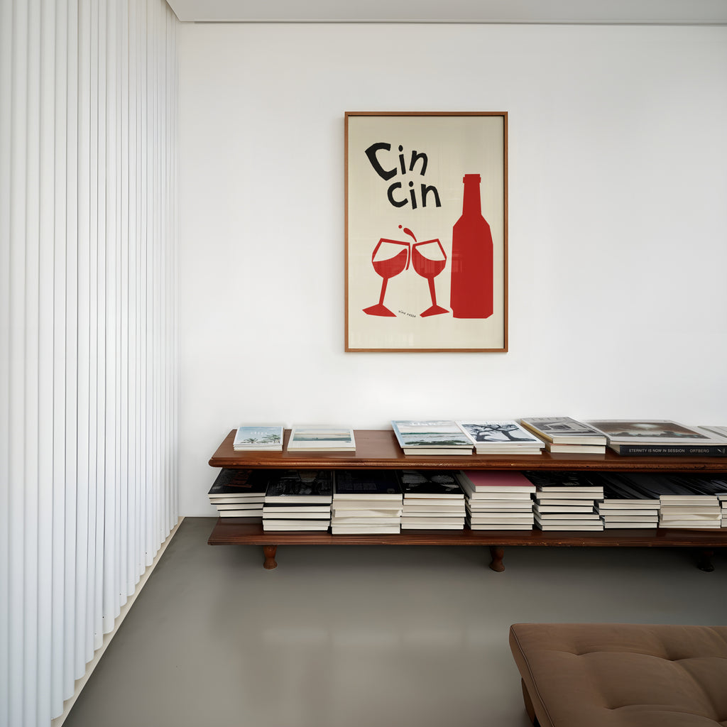 Vintage Cin Cin Red Wine Print Poster, Kitchen Wall Art