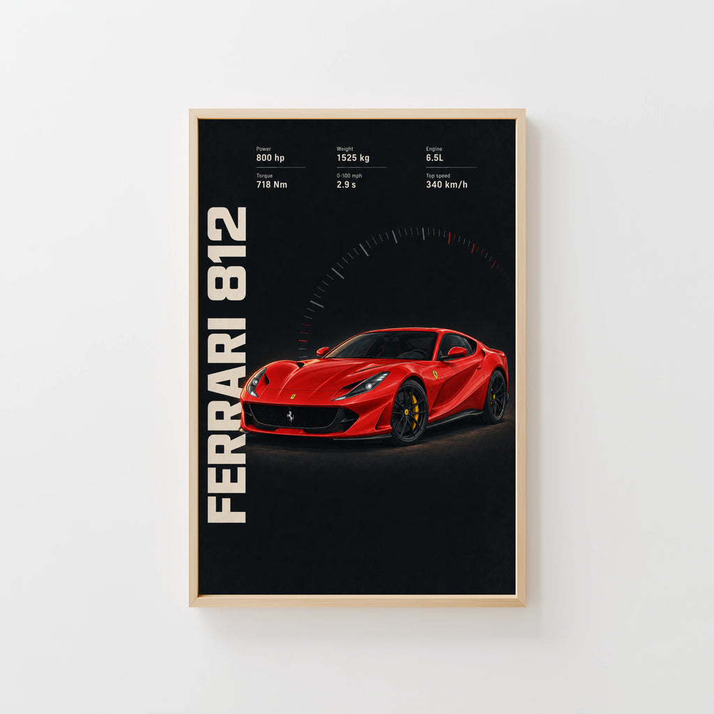 Vintage Ferrari 812 Print, Supercar Wall Art