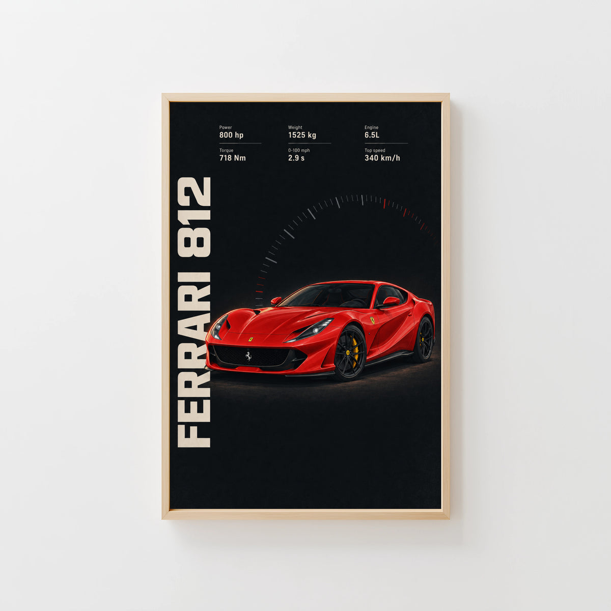 Vintage Ferrari 812 Print, Supercar Wall Art