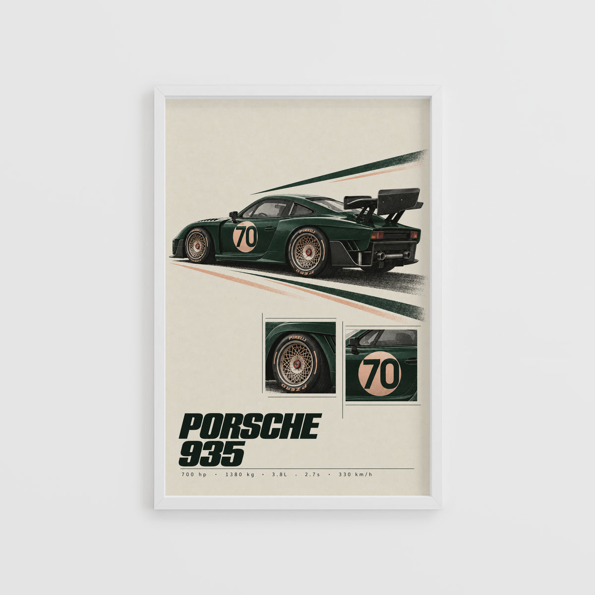 Vintage Porsche 935 Print, Racing Car Wall Art