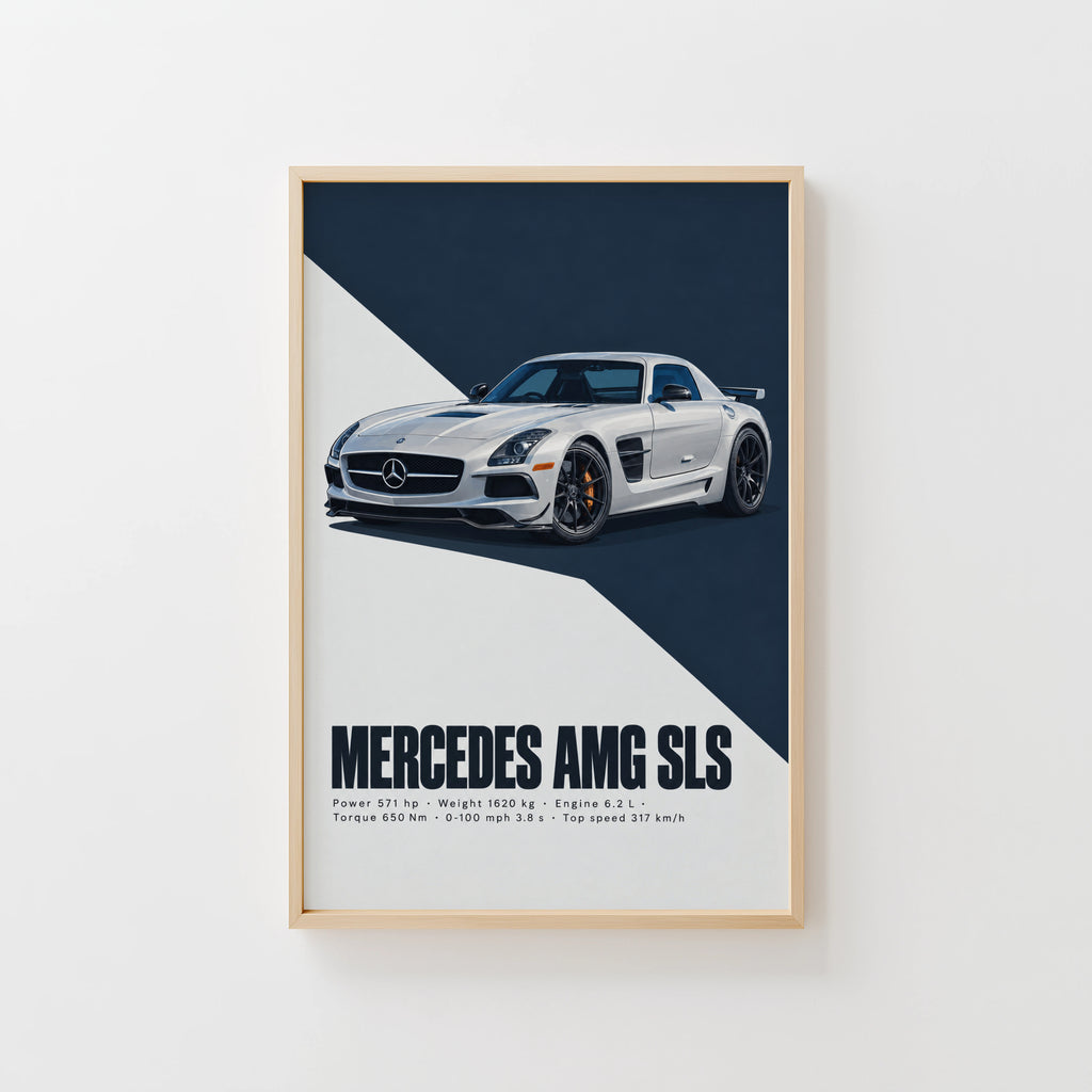 Vintage Mercedes AMG SLS Print, Car Wall Art