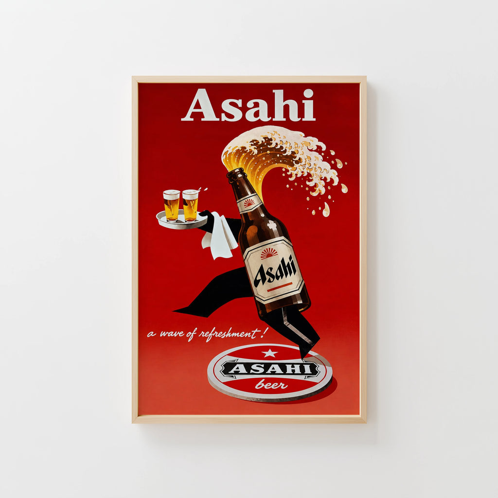 Vintage Asahi Beer Print, Retro Beer Poster