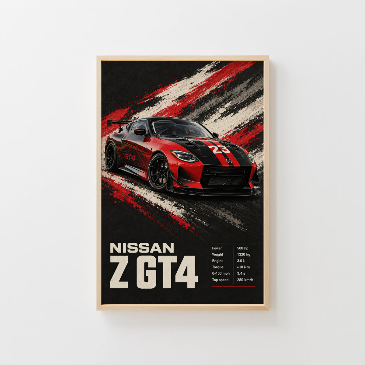 Vintage Nissan Z GT4 Print, Race Car Wall Art