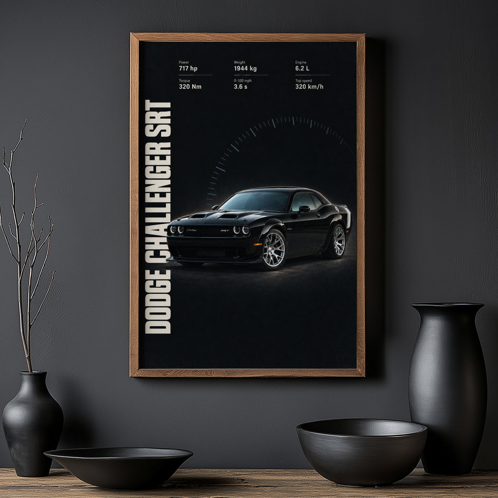 Vintage Dodge Challenger SRT Print, Muscle Car Art