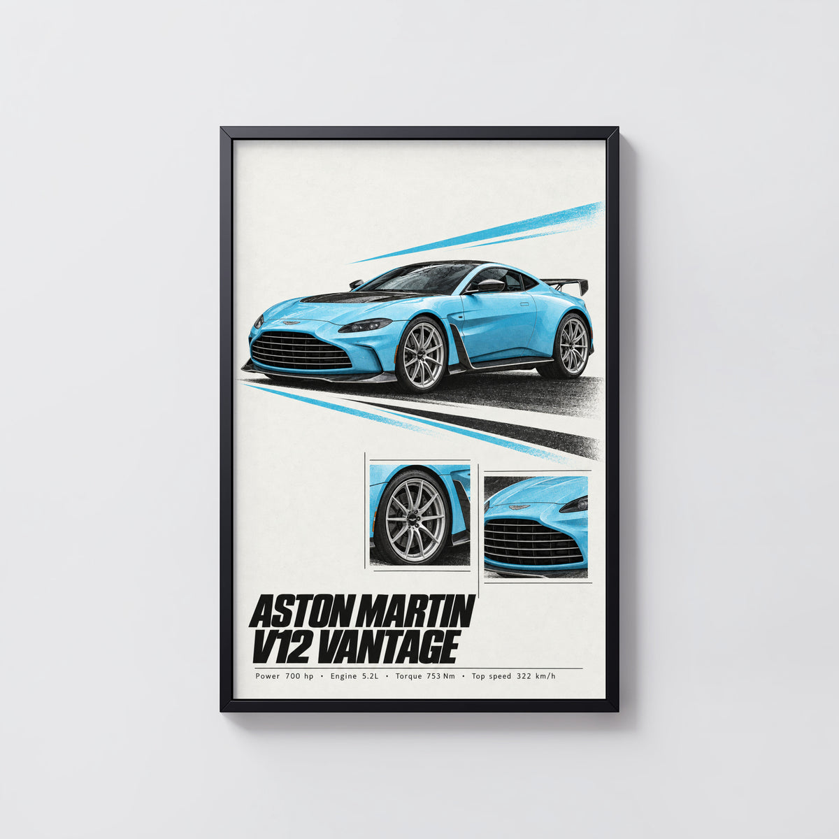 Vintage Aston Martin V12 Vantage Print, Car Wall Art