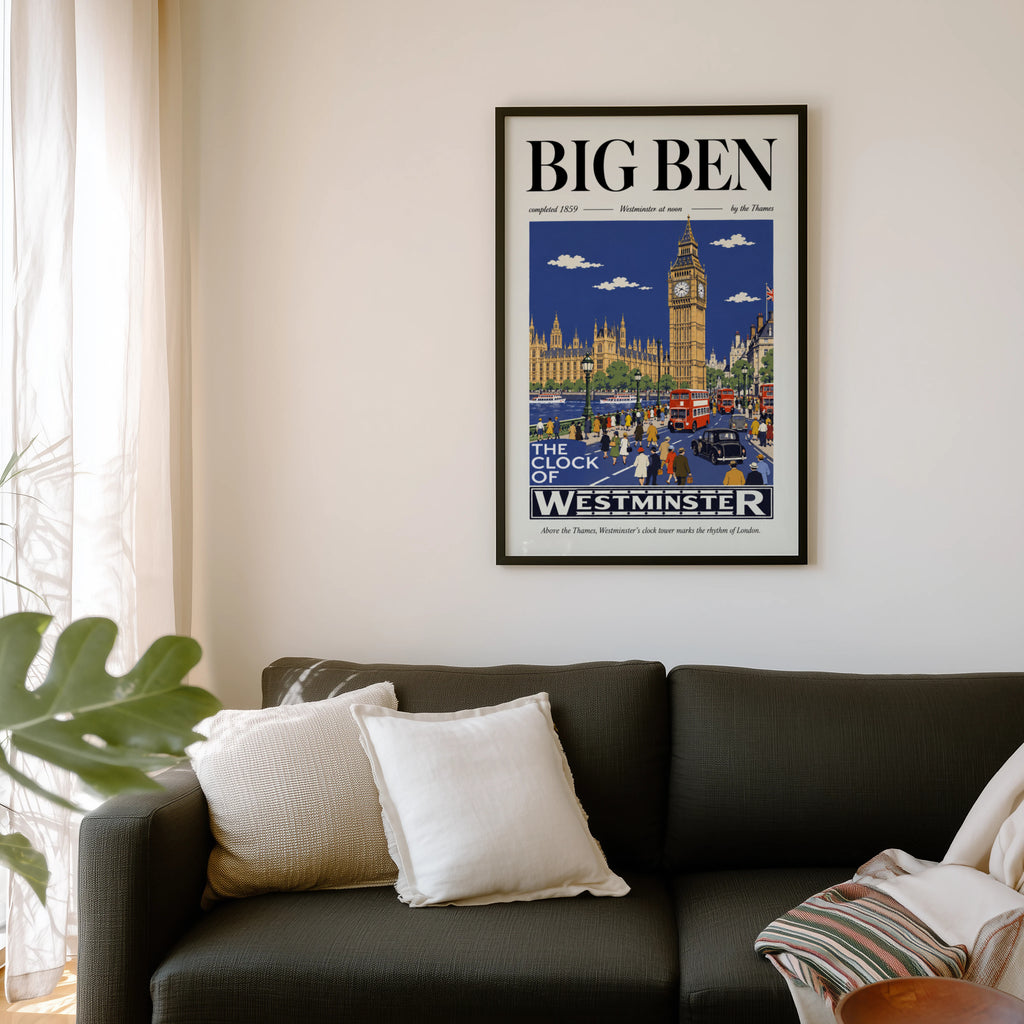 Vintage Big Ben London Poster, Westminster Wall Art Print