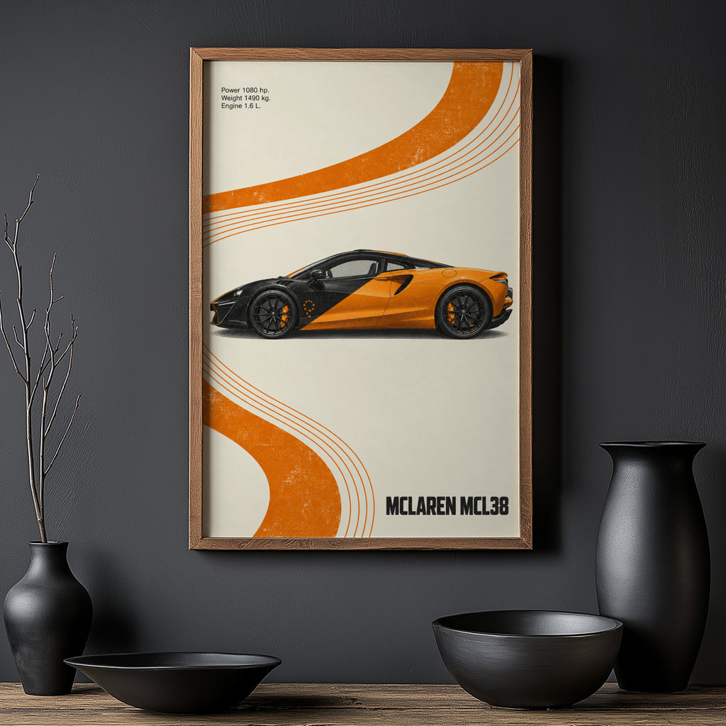 Vintage McLaren Car Print, Orange Wall Art