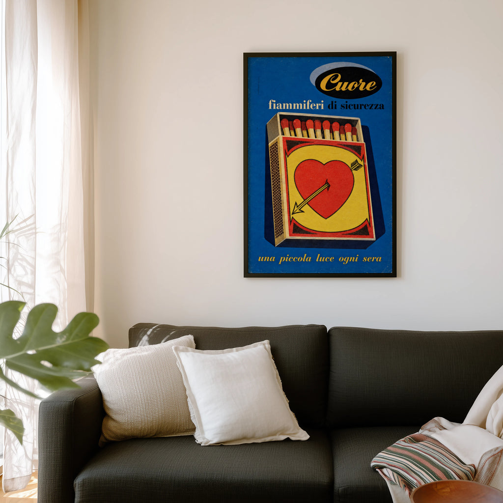 Vintage Matchbox Poster, Italian Heart Wall Art, Retro Print