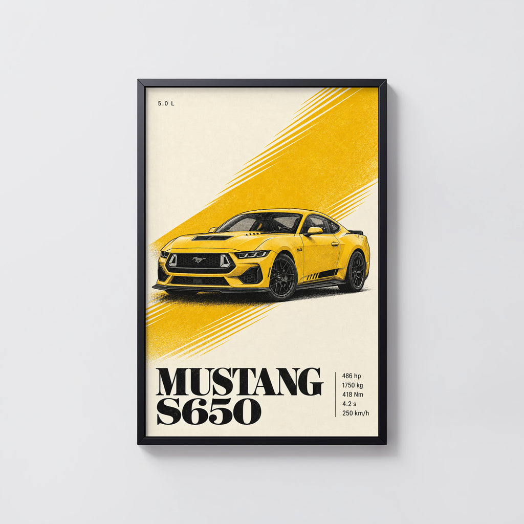 Vintage Mustang Car Print, Yellow Wall Art