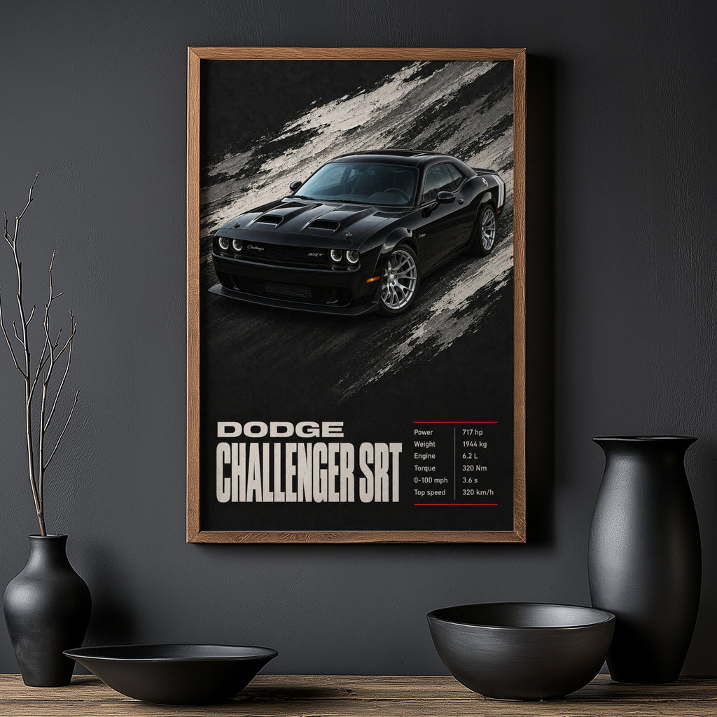 Vintage Dodge Challenger SRT Print, Muscle Car Art