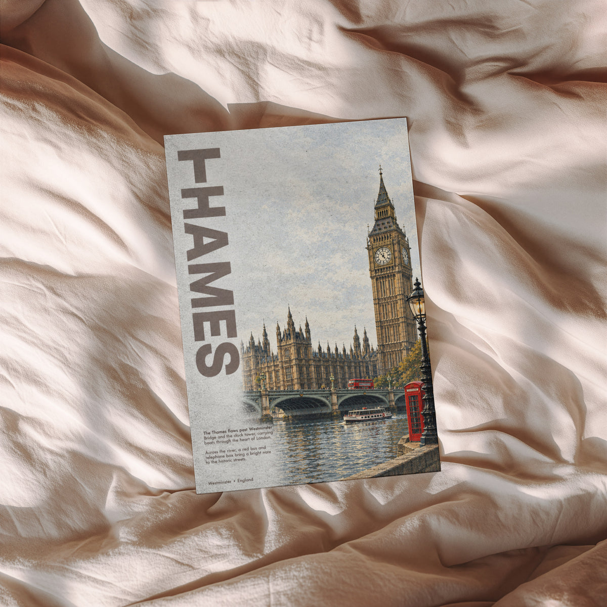 Vintage London Thames Poster, Big Ben Wall Art Print