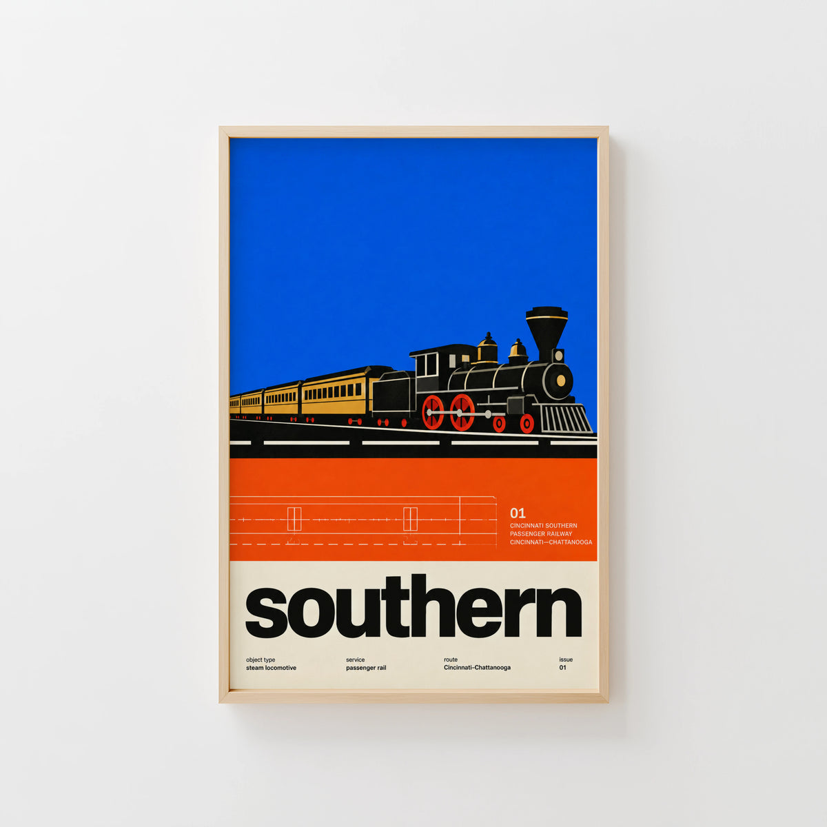Vintage Steam Locomotive Print Poster, Retro Railway Art