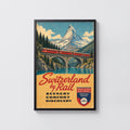 Vintage Switzerland Print Poster, Swiss Train Wall Art