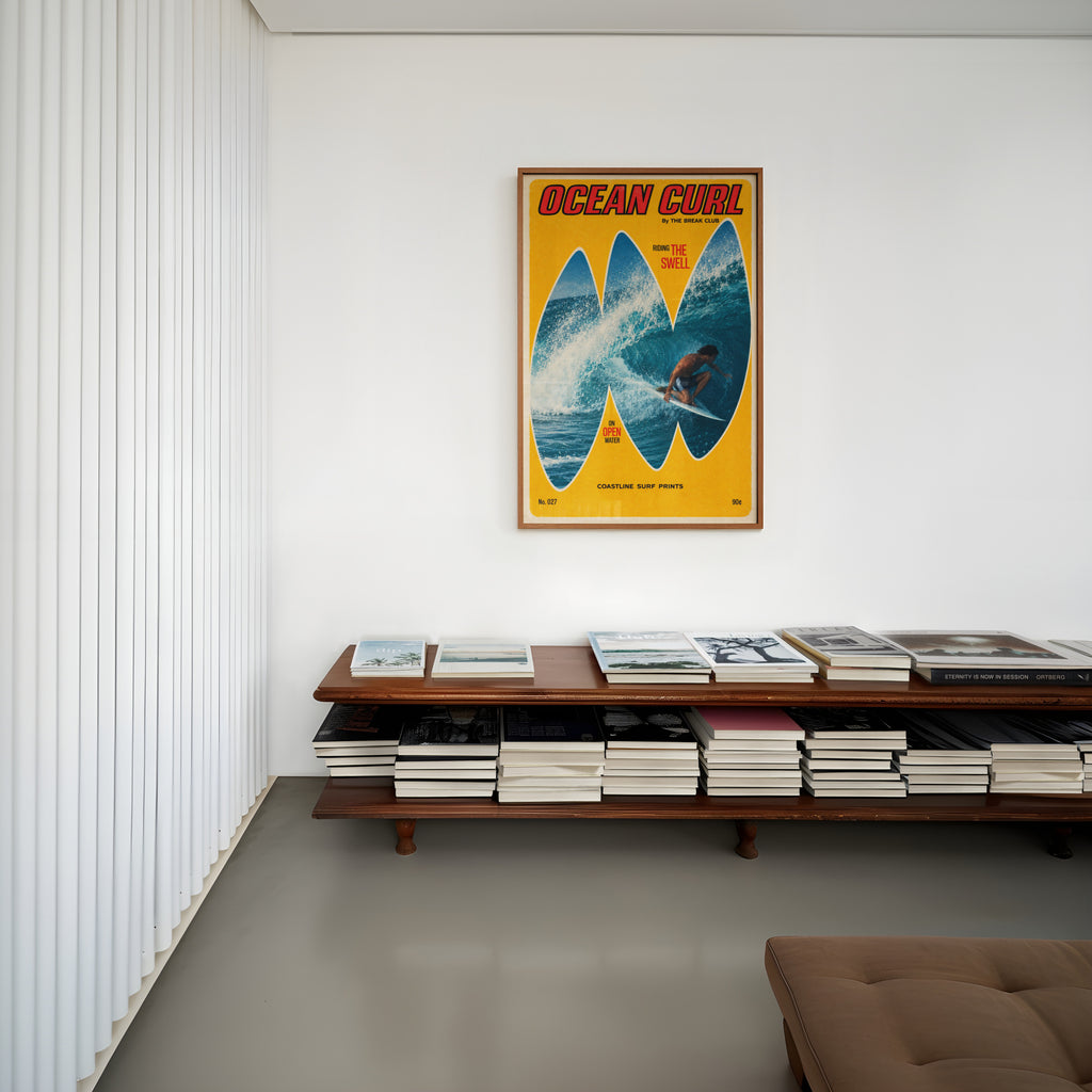 Vintage The Break Club Surf Print Poster, Ocean Curl
