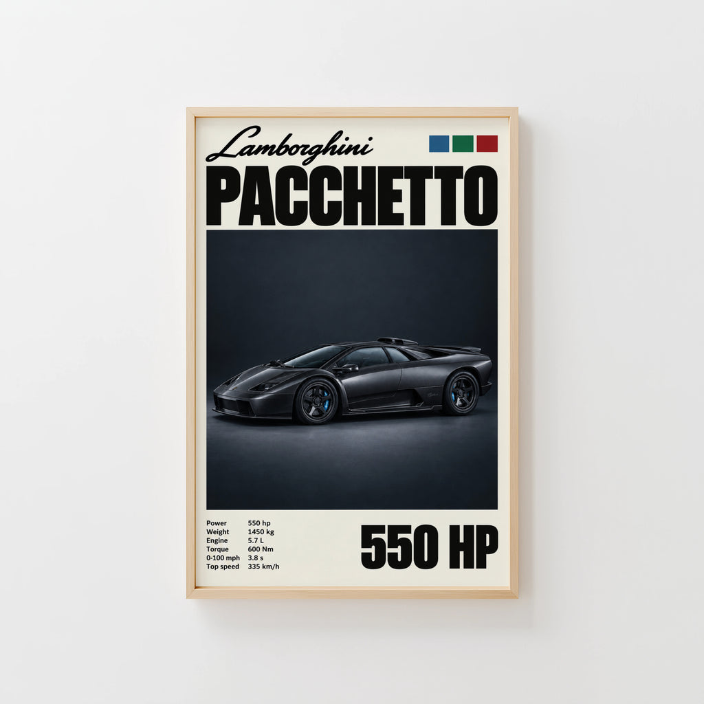 Vintage Lamborghini Print, Supercar Wall Art