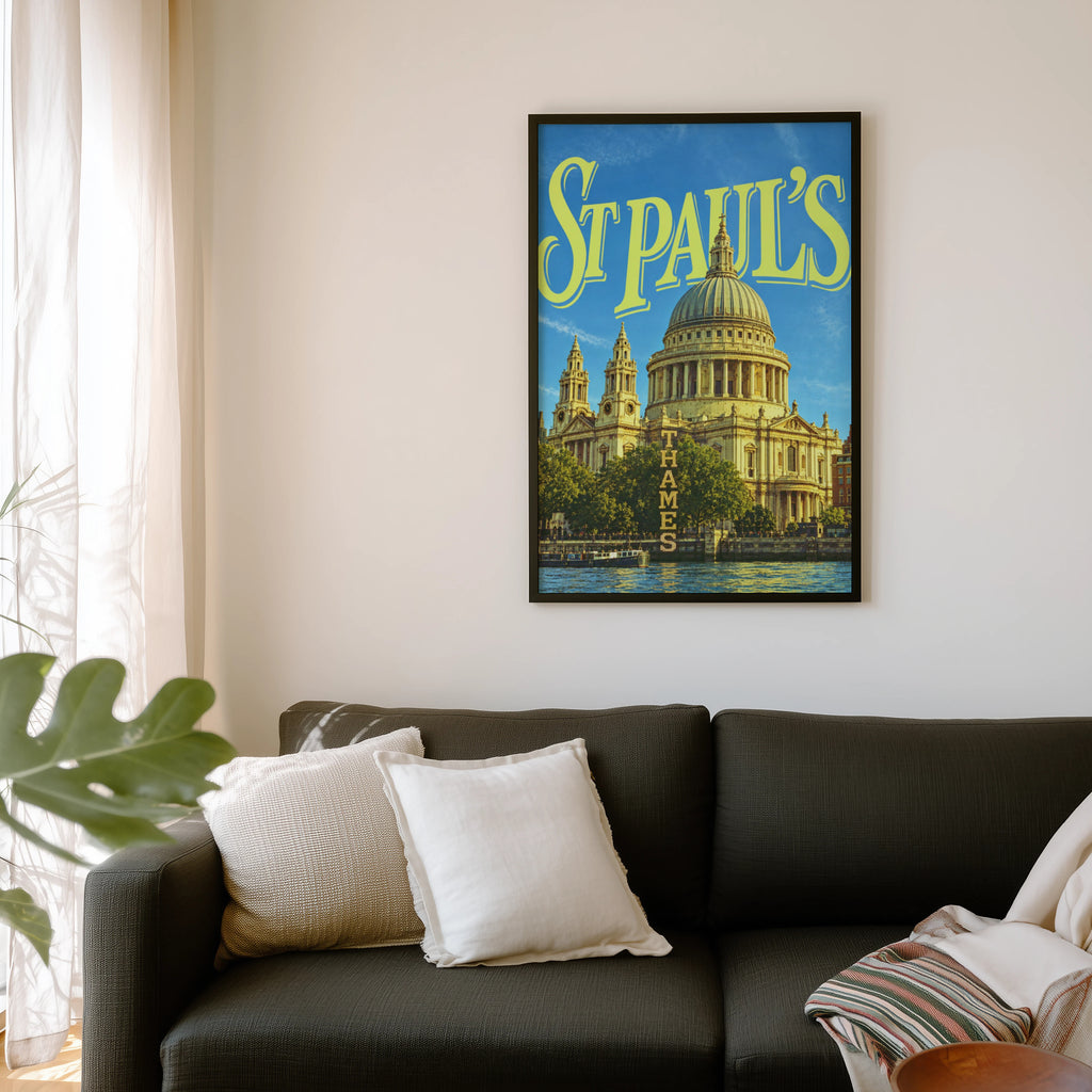 Vintage St Pauls Cathedral Poster, London Wall Art Print