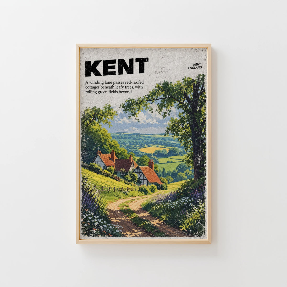 Vintage Kent Countryside Poster, England Wall Art Print
