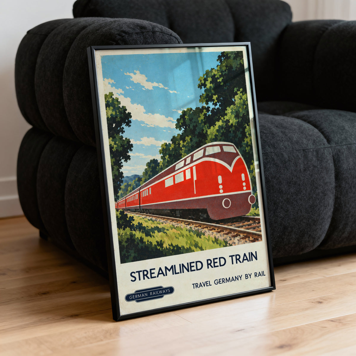 Vintage German Railways Train Print Poster, Red Train Art