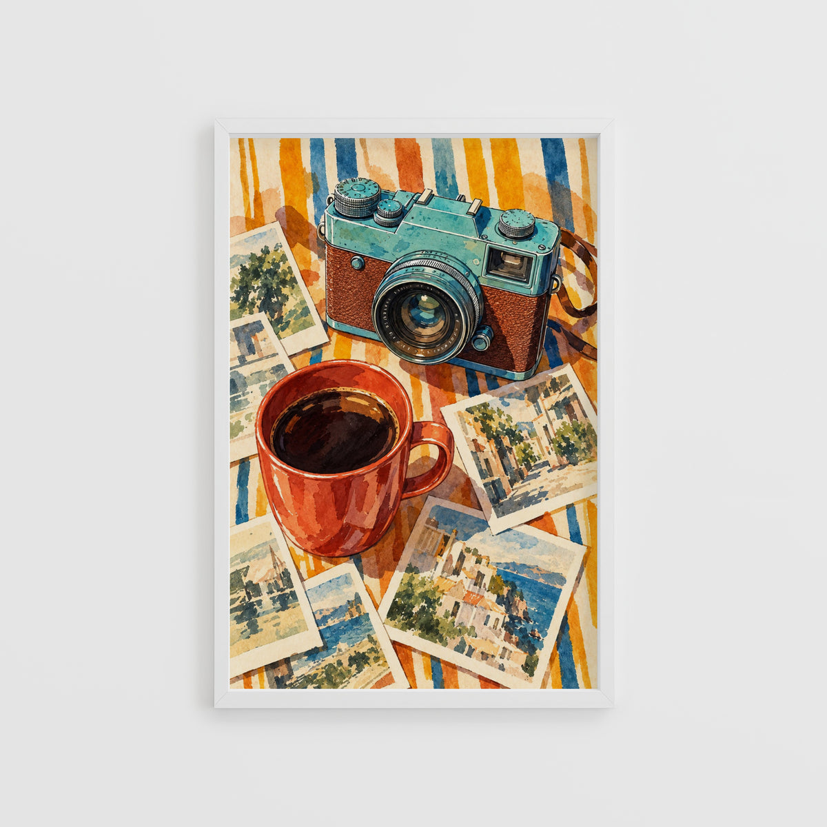 Vintage Coffee Print Poster, Retro Camera Wall Art