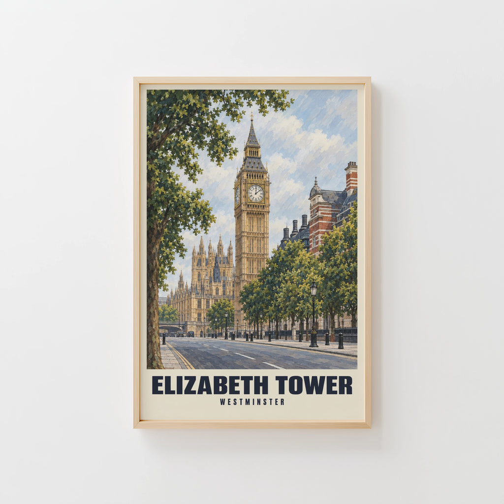 Vintage Elizabeth Tower Poster, London Wall Art Print