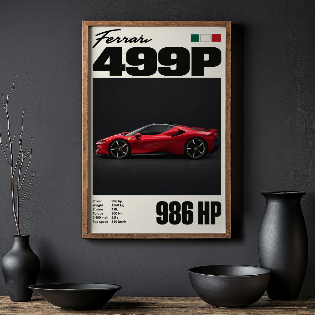 Vintage Ferrari Print, Red Supercar Wall Art