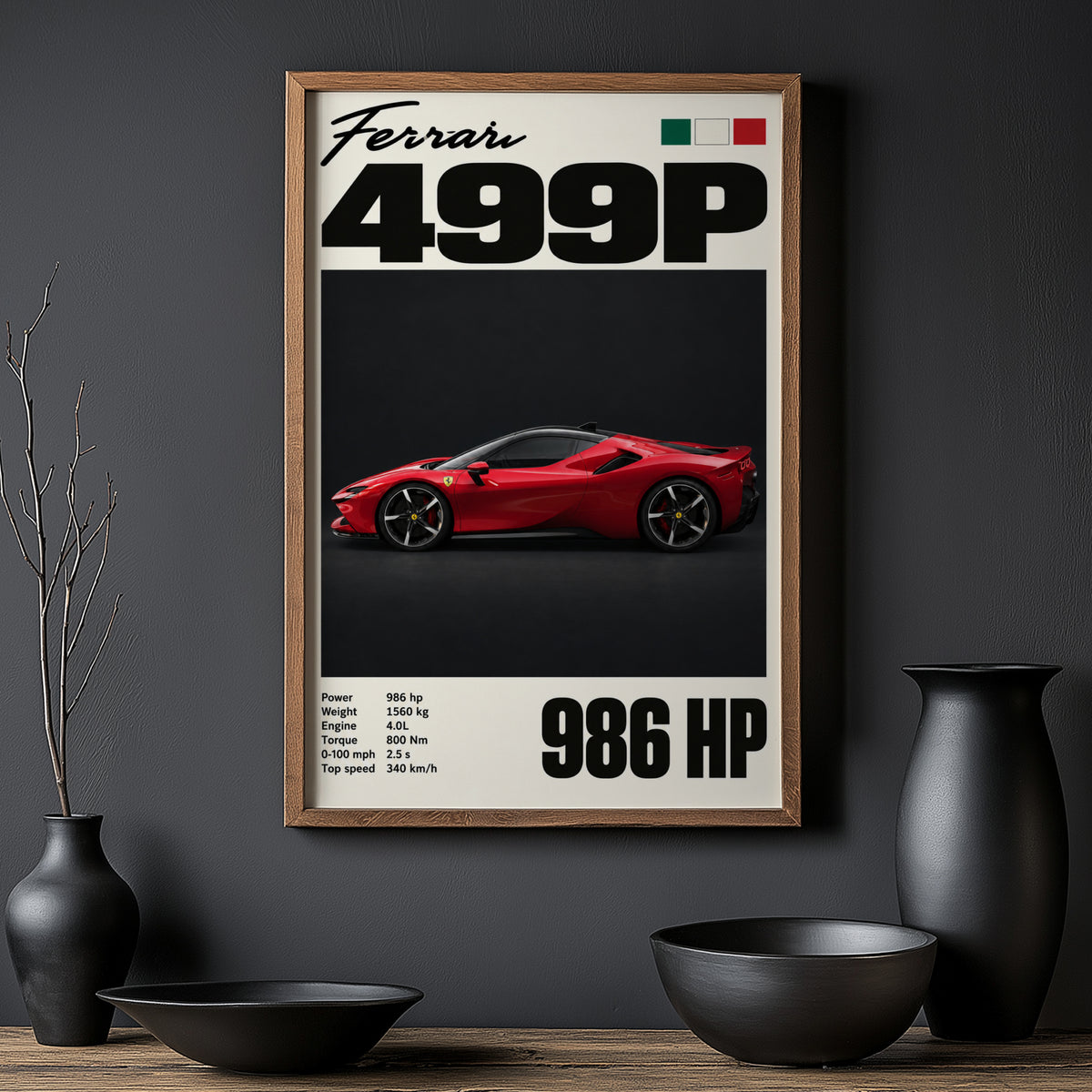 Vintage Ferrari Print, Red Supercar Wall Art