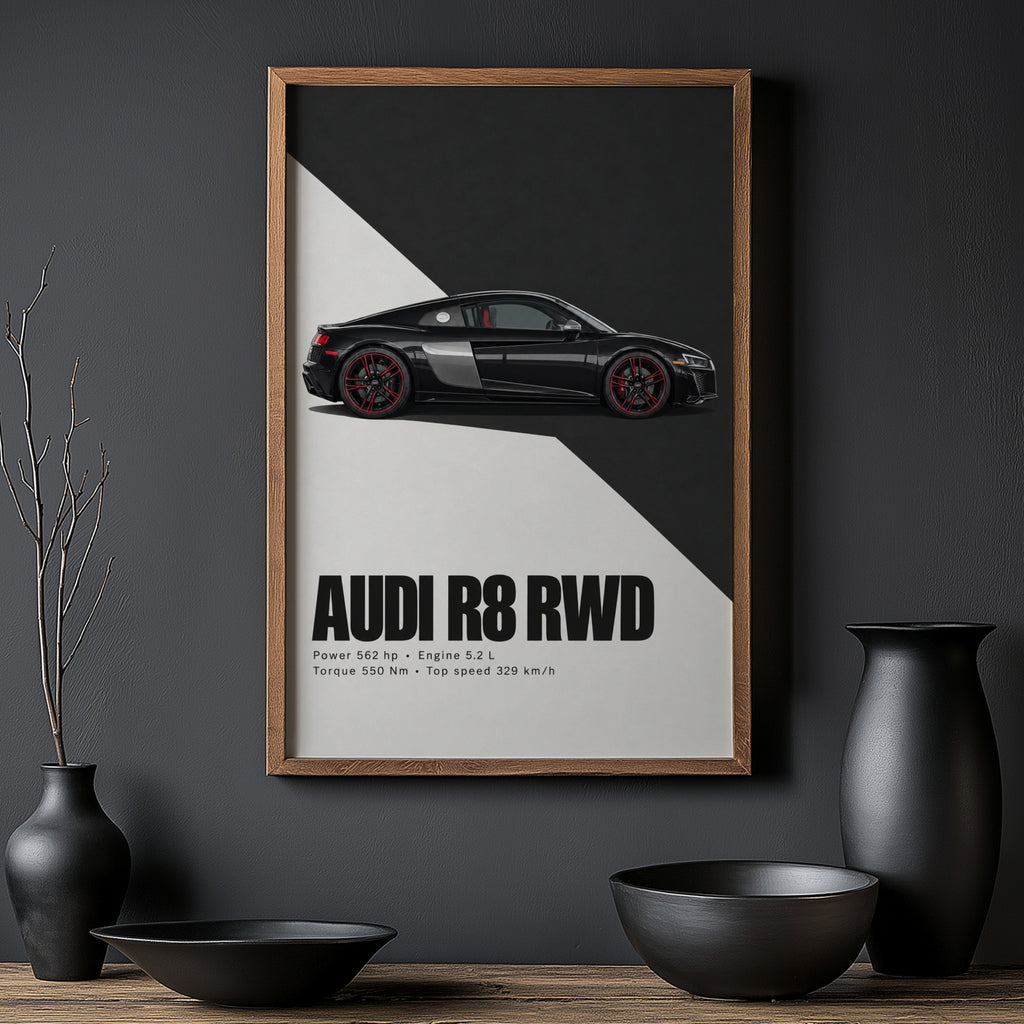 Vintage Audi R8 RWD Print, Supercar Poster, Wall Art