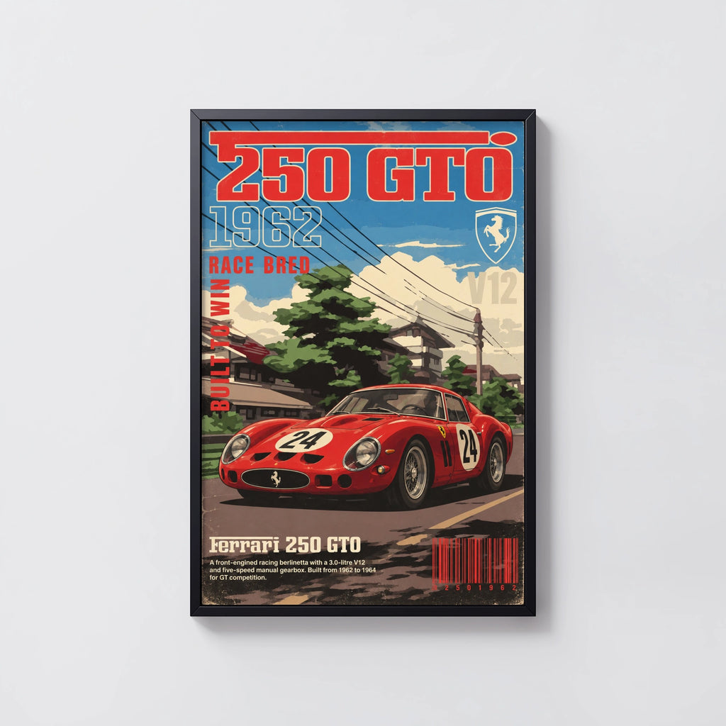 Vintage 1962 Ferrari 250 GTO Print, Classic Race Car Poster