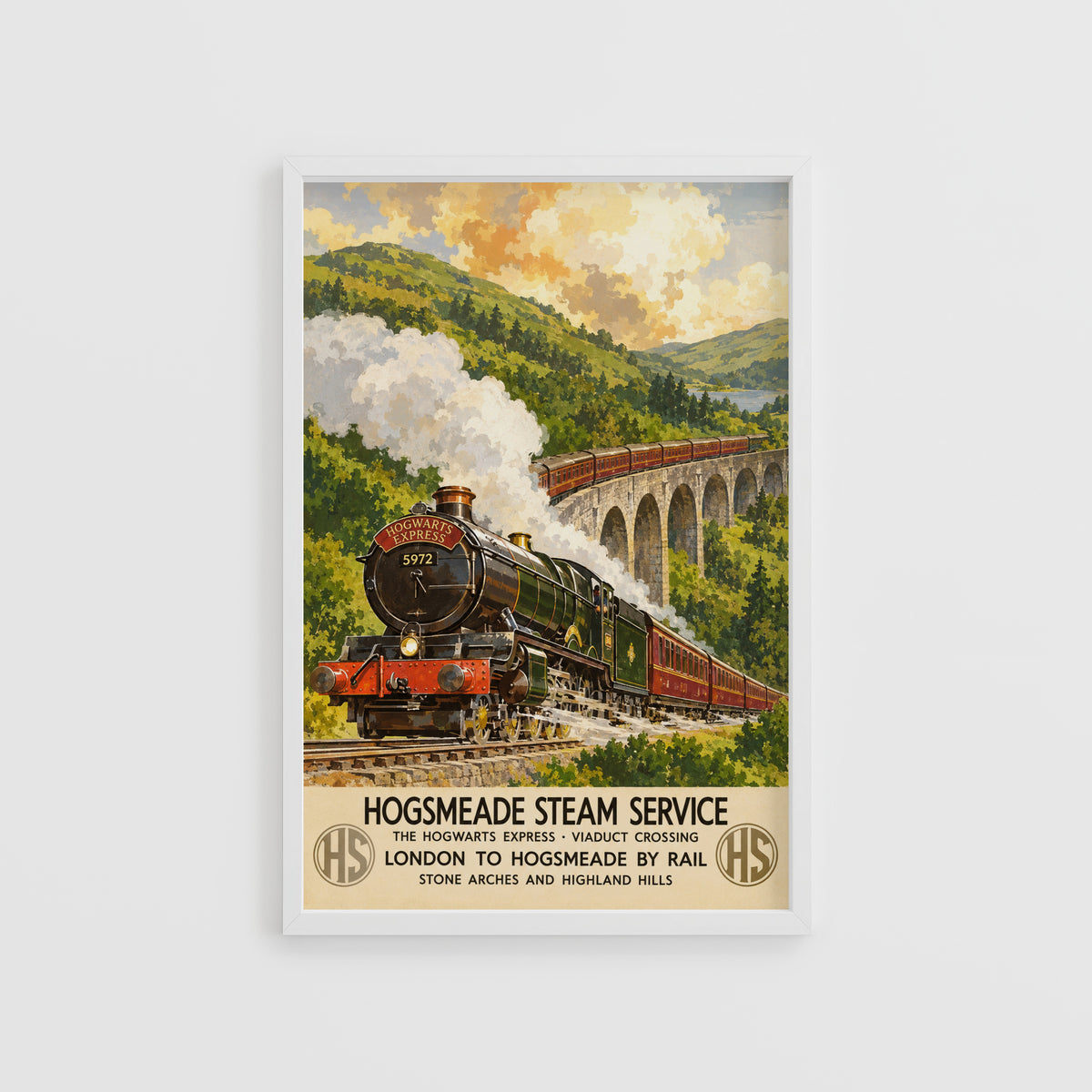 Vintage Steam Train Print Poster, Railway Wall Art