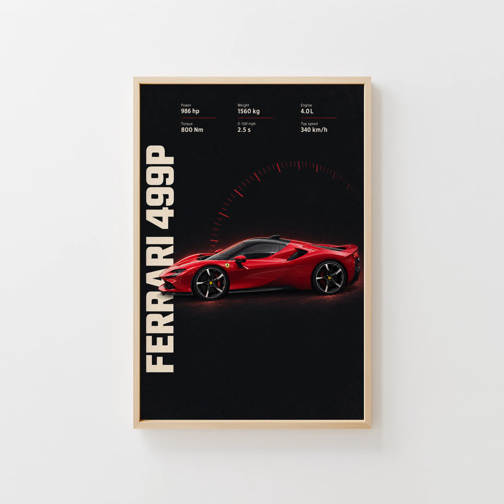 Vintage Ferrari 499P Print, Supercar Wall Art