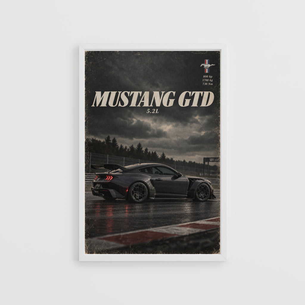 Vintage Mustang GTD Print, Muscle Car Wall Art