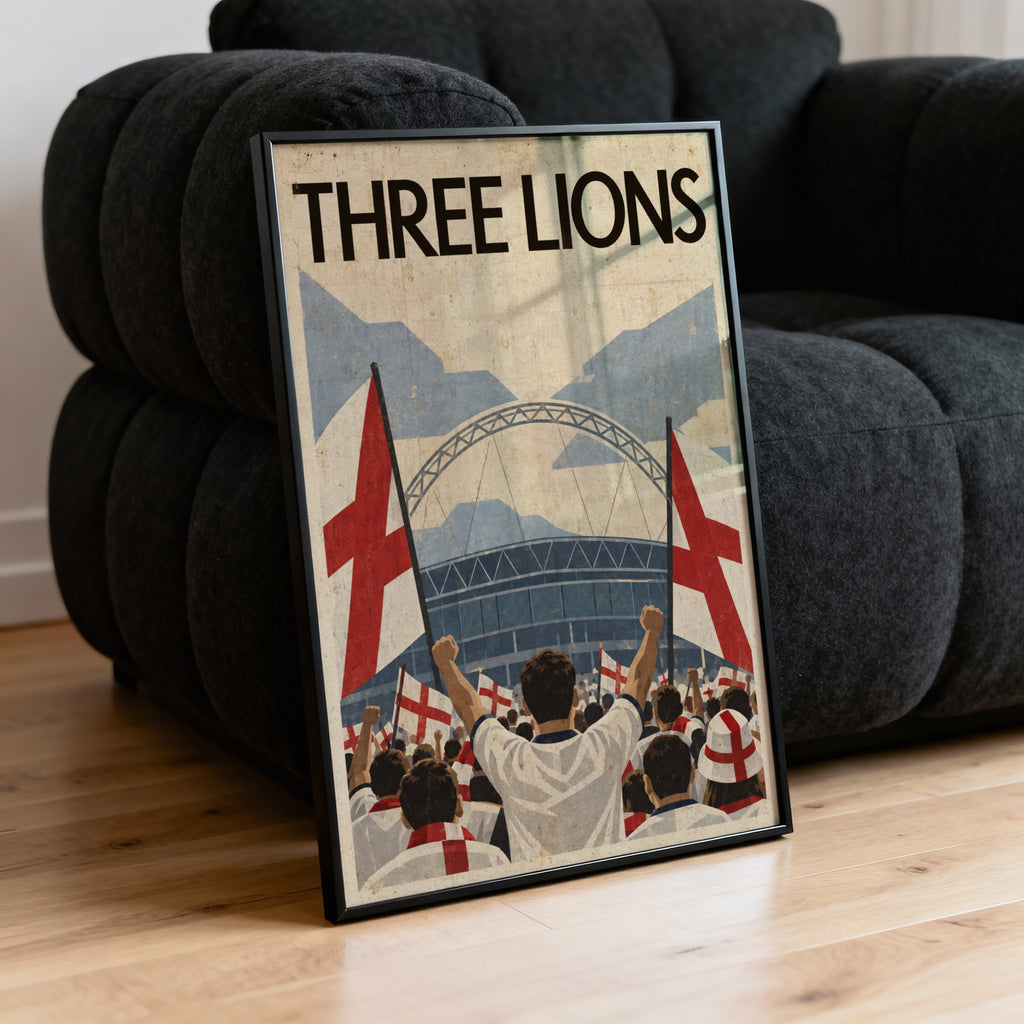 Vintage England Football Poster, Wembley Wall Art