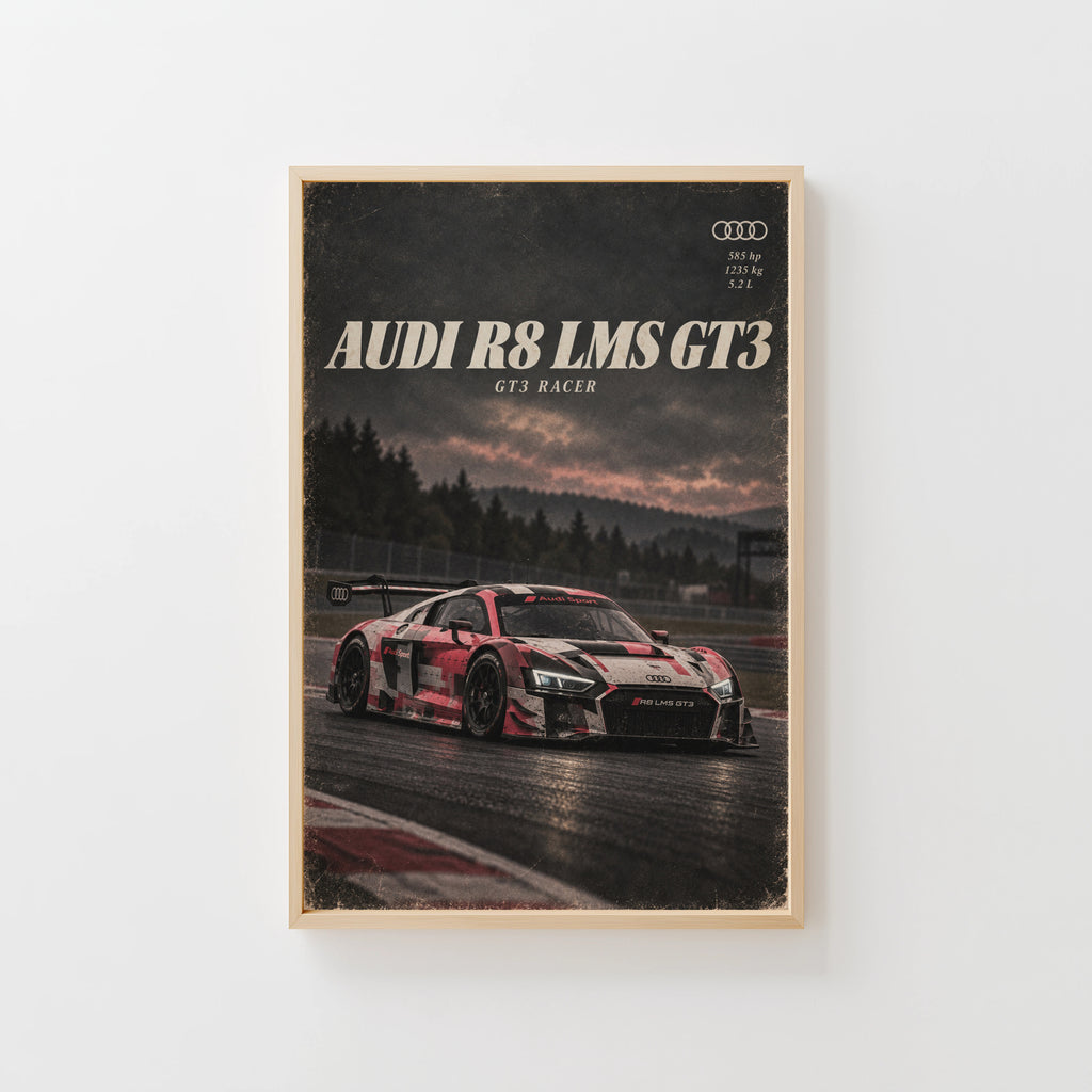 Vintage Audi R8 LMS GT3 Print, Racing Car Poster