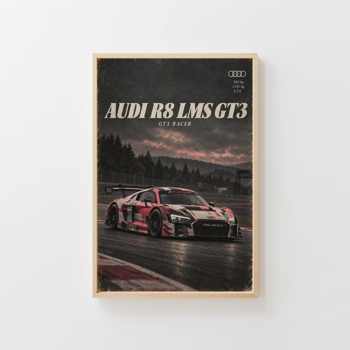 Vintage Audi R8 LMS GT3 Print, Racing Car Poster