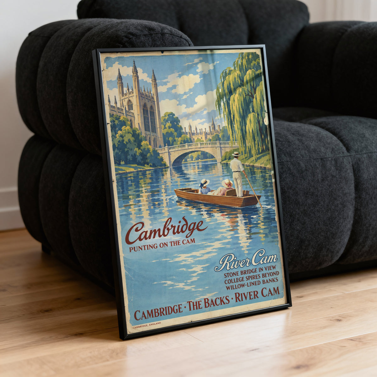Vintage Cambridge Punting Poster, River Cam Wall Art Print