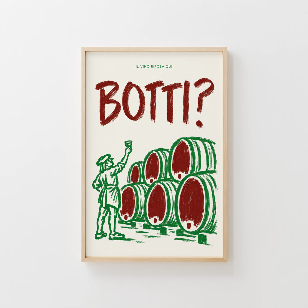 Vintage Botti Italian Wine Cellar Print Poster, Wine Barrels