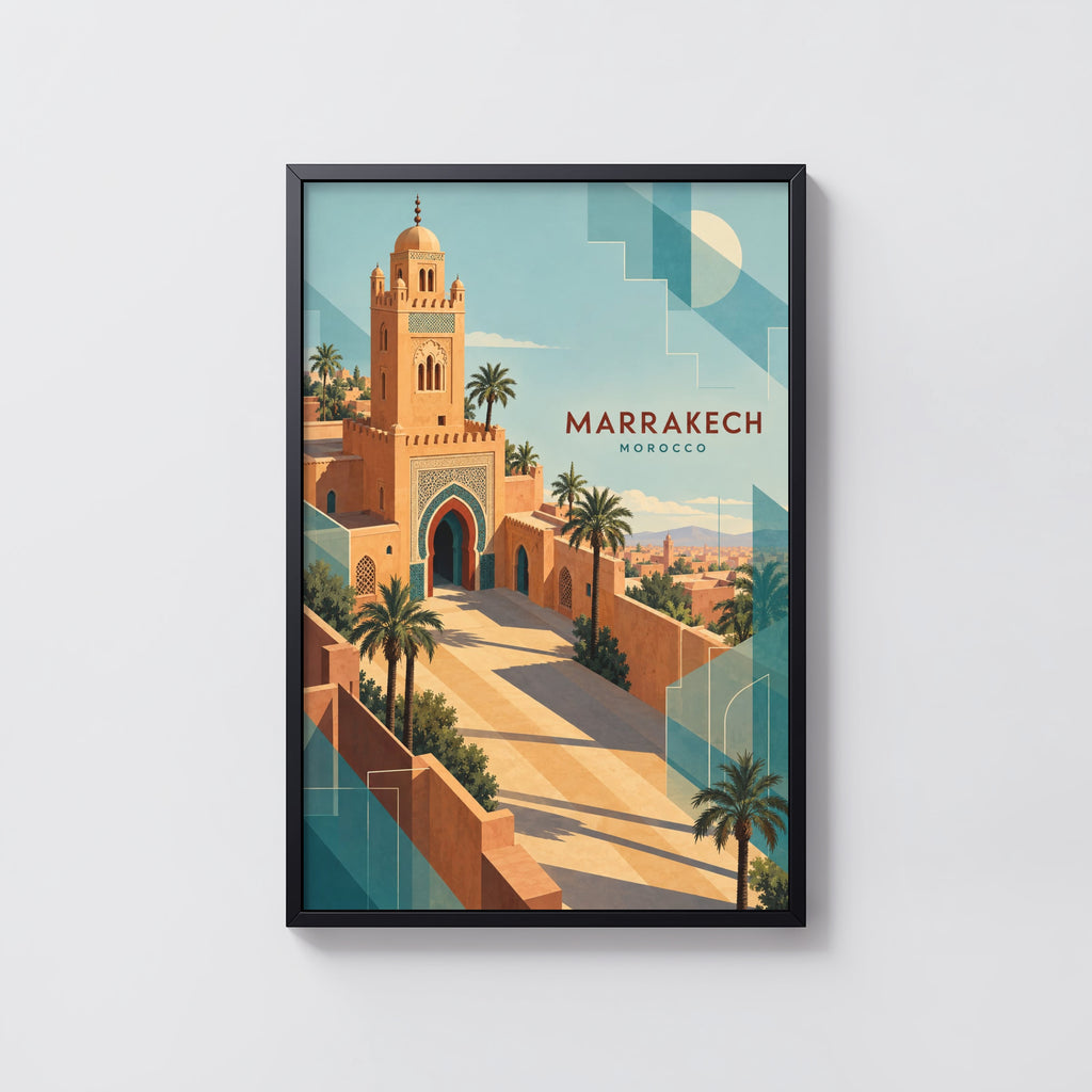 Vintage Marrakech Morocco Poster, Art Deco Wall Art, Print