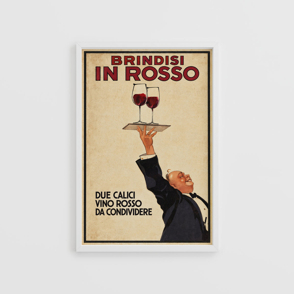 Vintage Red Wine Print Poster, Italian Waiter Art