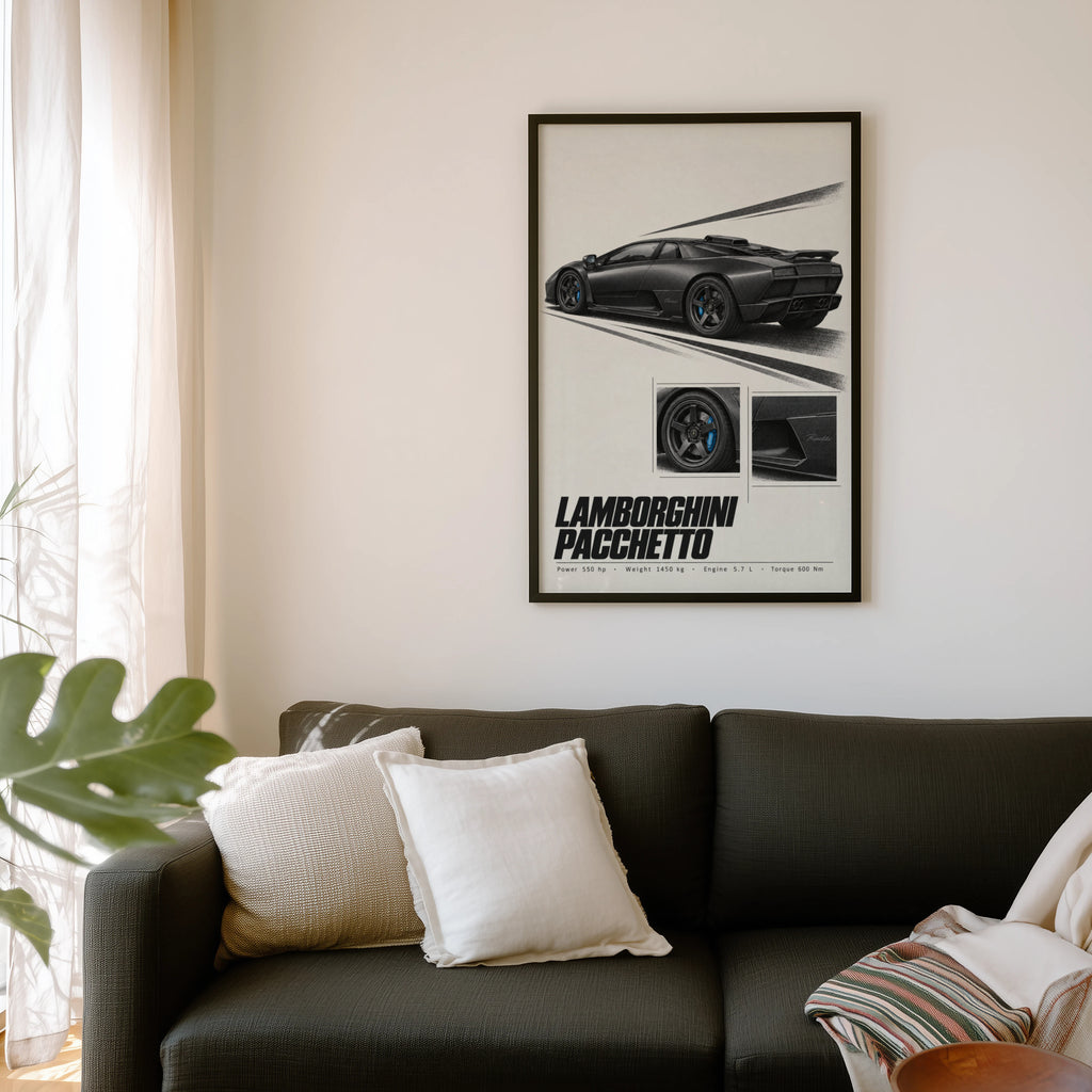 Vintage Lamborghini Pacchetto Print, Supercar Art