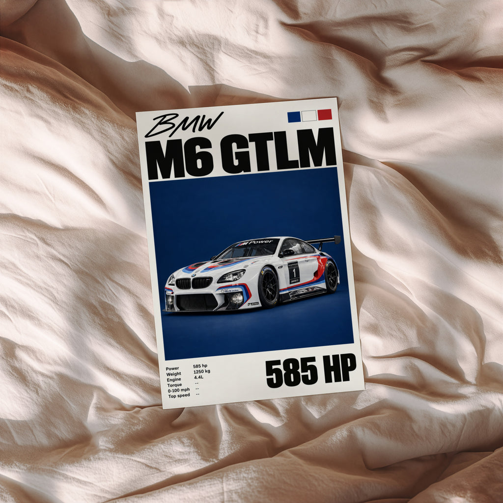 Vintage BMW M6 GTLM Print, Racing Car Wall Art
