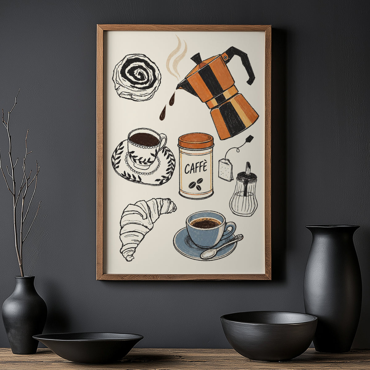 Vintage Coffee Poster, Moka Pot Print, Kitchen Wall Art