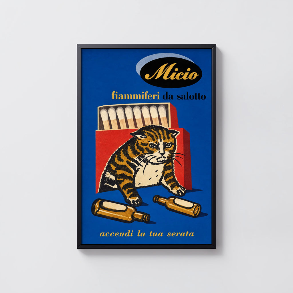 Vintage Tabby Cat Poster, Matchbox Wall Art, Retro Print