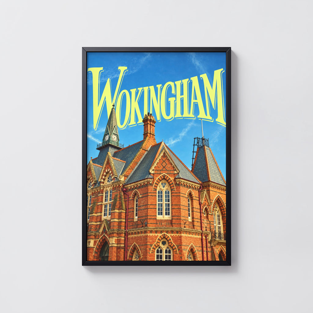 Vintage Wokingham Poster, Town Hall Wall Art, England Print