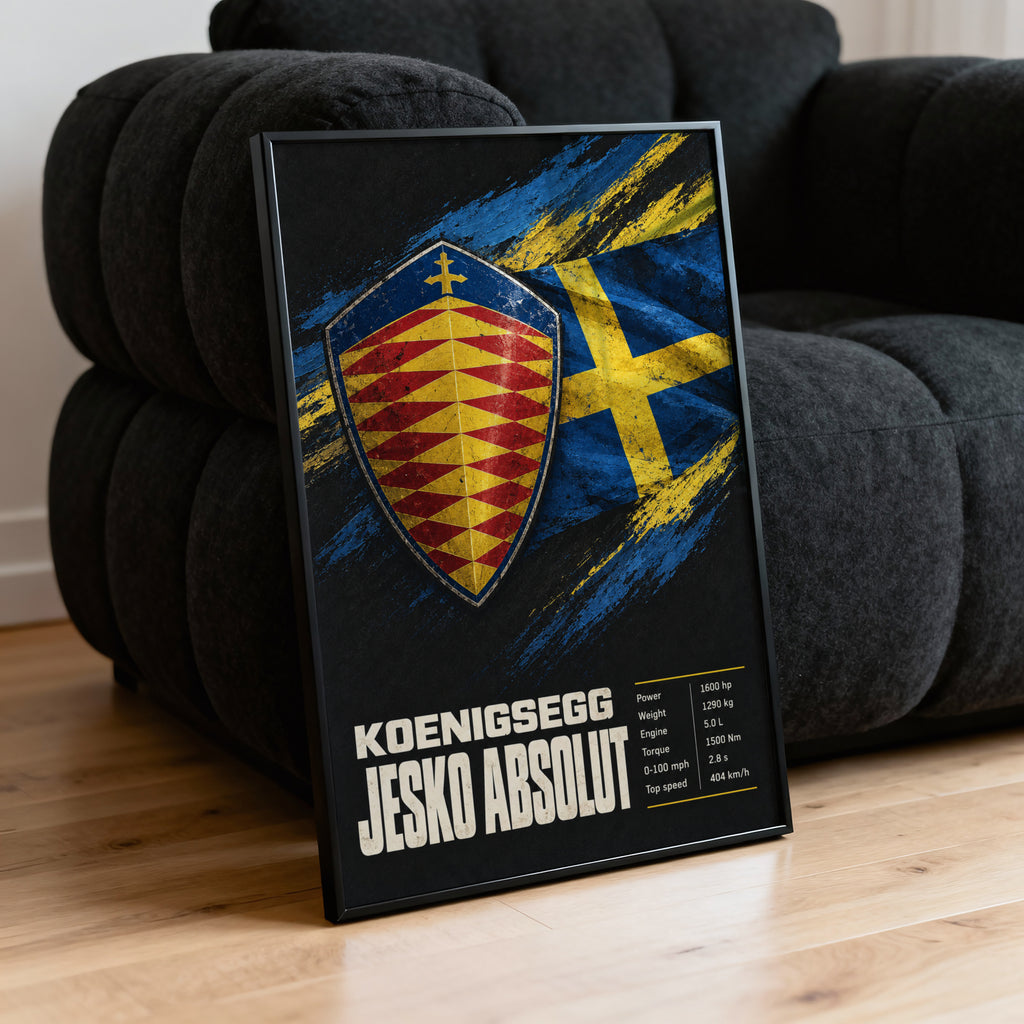Vintage Koenigsegg Jesko Absolut Print, Swedish Flag