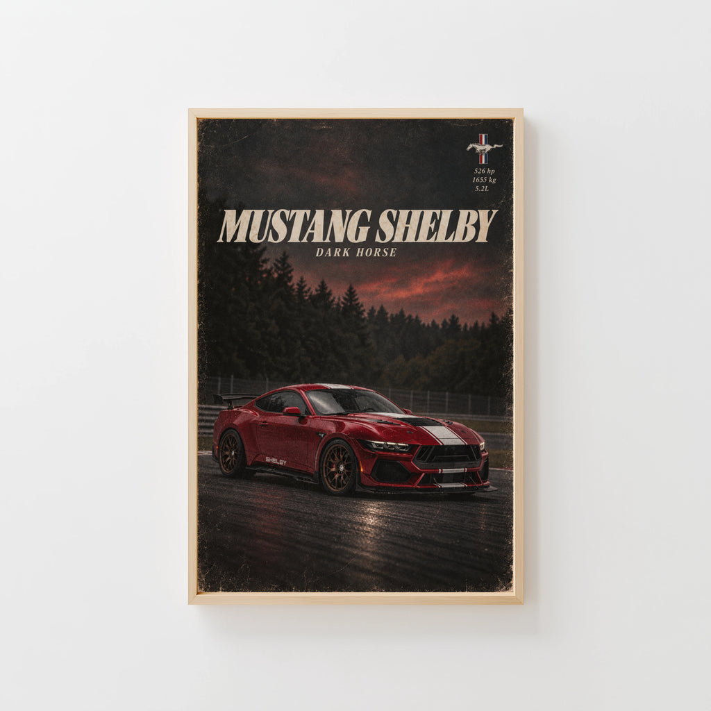 Vintage Mustang Shelby Dark Horse Print, Car Wall Art