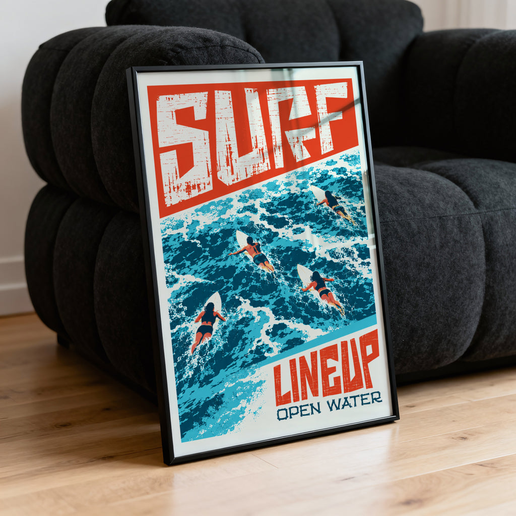Vintage Surf Lineup Print, Retro Surfing Poster