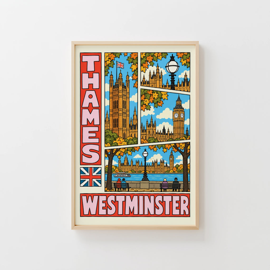 Vintage Westminster Poster, London Thames Wall Art Print